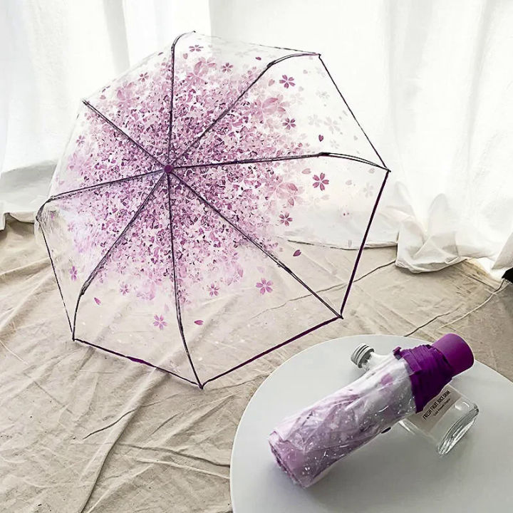 New Transparent Flower Design Folding Women Fashion Umbrella